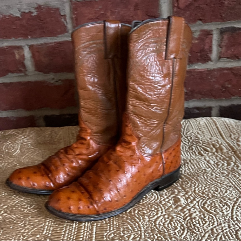 Vintage (1995) Cognac brown Justin ostrich Roper cowgirl boots